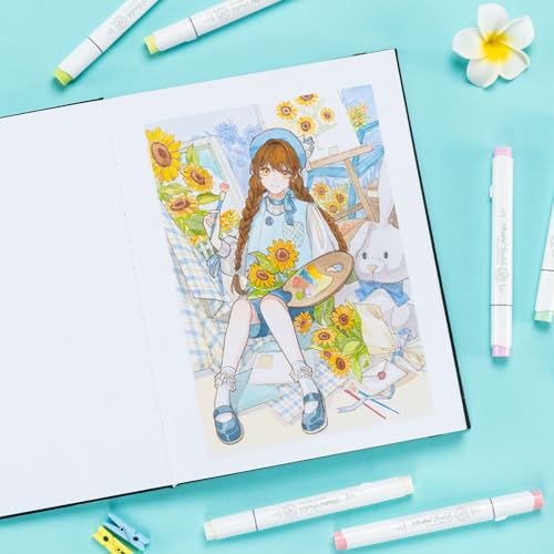 Ohuhu 8.5"x11" Double-Sided Bleedproof Marker Pad Art Sketchbook 60 Sheets | Large Sketch Book - 90 LB/150 GSM Smooth Drawing Paper - 60 Sheets/120 Pages -Hardcover Sketch Pad for Alcohol Markers Paints - size: 8.5" x 11"