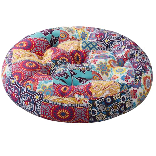 Codi Round Floor Pillows, Large Boho Meditation Cushions Seat for Adults | Meditation & yoga use, Relaxation, Living room seating, Memory foam fill, Indigo-Elephant design, 22 x 22 in, Spot clean - color: Round | Multi Patchwork, size: 1 Count (Pack of 1)