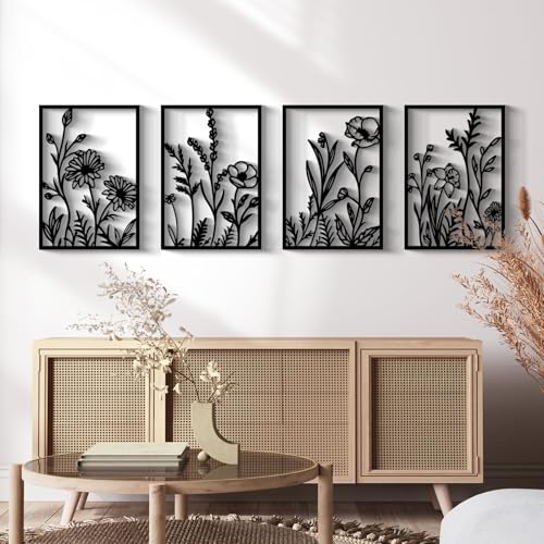 Glamativity Large 4 Pcs Colorful And Black Double-Sided Gold Leaf Metal Wall Art, 22.5 x 15.7'' Botanical Abstract Wall Décor Metal Leaf with Frame, 3D Textured Sculptures, Modern Wall Art With Ginkgo Biloba Design for Living Room Bedroom Bathroom Study (