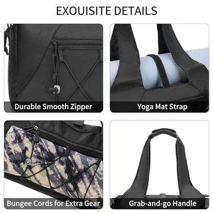 Handbag for Women Yoga Bag Large Capacity Yoga Pad Buckle with Shoe Compartment Water Bottle Sports Gym Bag Travel - color: A03-black