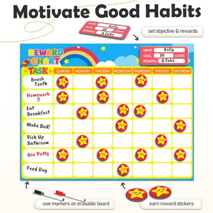 Magnetic Reward Chart for Kids, Customizable Dry Erase Weekly Chore Chart - size: 1 Kid-Stars
