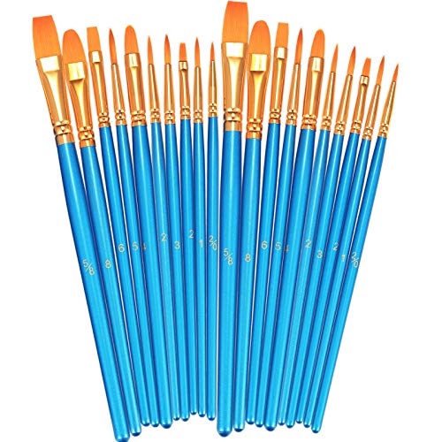 BOSOBO Paint Brushes Set, 20 Pcs Small Paint Brush Kit Round Flat Tip Nylon Hair, for Acrylic Painting, Watercolor, Oil Painting, Kids Face Nail Art Canvas Rock Craft, Art Supplies, Blue - color: Blue, size: 2 Pack