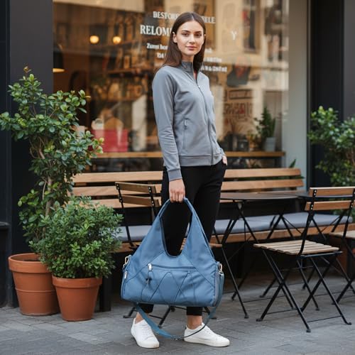 Forestfish Gym Bag For Women With Yoga Mat Holder, Blue | Shoe Compartment, Wet Dry Storage Pocket, Removable Shoulder Strap, Lightweight & Water Resistant - color: Blue