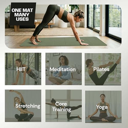 OLYSE Foldable Yoga Mat, Extra Thick 12mm (1/2" inch), 7-Fold, Non-Slip, for Yoga, Pilates, Stretching, HIIT & Home Workout, Green