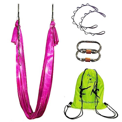 Aerial Yoga Hammock Aerial Pilates Silk Yoga Swing Set Inversion Equipment include daisy Chain, Pose Guide 5.5 yards - color: Stone flower