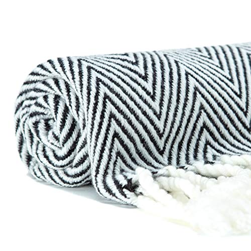 Chanasya Premium Chevron Super Soft Acrylic Throw Blanket with Tassels Cozy Lightweight Fluffy Woven Blanket for Bed Sofa Chair Couch Living Bed Room Black and White Blanket (50x65 Inches) Black - color: Black