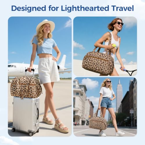 Women's Duffle Gym Bag, Carry-On Shoe Compartment for Weekender Overnight - color: Cheetah, size: Medium