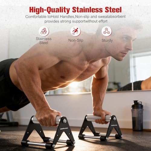Push Up Stand, Pushup Handles for Strength Training, Heavy-duty Stainless Steel Push Up Bars Gym Exercise Equipment, Hold Up to 500lbs, 1 Pair - color: Aluminum handle Black 02