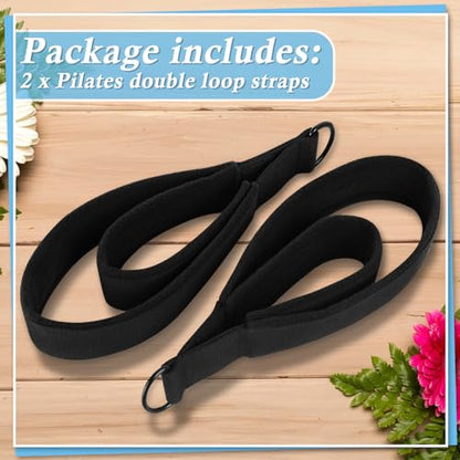 2PCS Pilates Double Loop Straps for Reformer Feet - color: Black