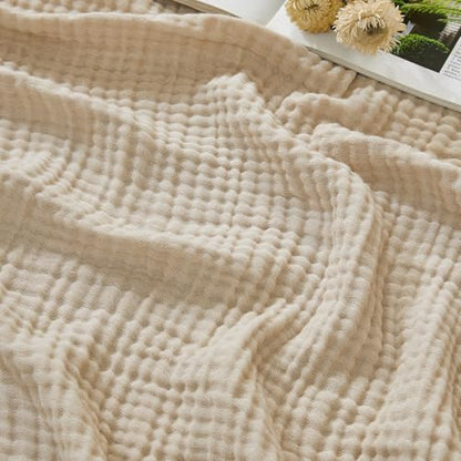 EMME Cotton Muslin Throw Blanket Couch Breathable Gauze Soft Lightweight Bed Blankets Adults (Heather Beige, 50"x60") - color: 03 - Beige, size: Throw (50" X 60")