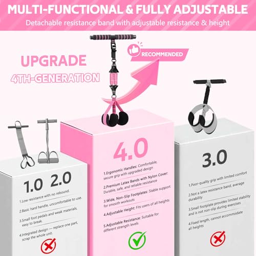 2026 Upgraded Pedal Resistance Bands with Handles - color: Pink