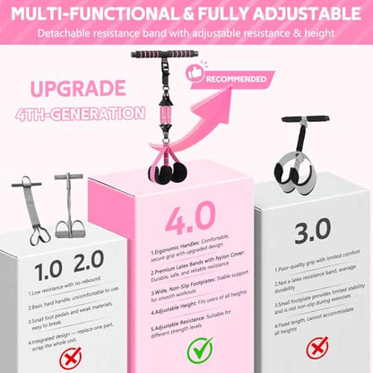 2026 Upgraded Pedal Resistance Bands with Handles - color: Pink