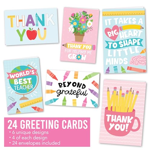 24 Teacher Thank You Cards with Envelopes Teacher Appreciation Cards Bulk - style: Pastel Crayons