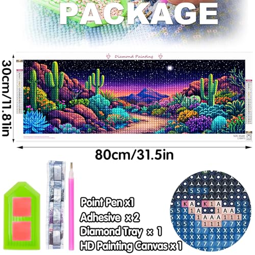 Bimkole Large Diamond Art Kits for Adults Cactus, Full Drill 5D DIY Rhinestone Embroidery Set Paint with Diamonds Art Succulent by Number Kits Cross Stitch Home Wall Craft Decoration 31.5x11.81 Inch - color: Desert cactus