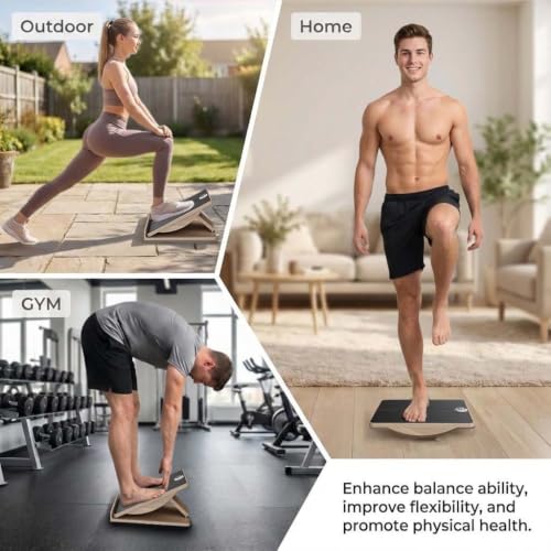 Slant Board for Exercise, 2-in-1 Balance Board & Calf Stretcher with Timer,Adjustable Wooden Squat Wedge with Anti-Slip Surface,Incline Board for Stretching & Blance Training