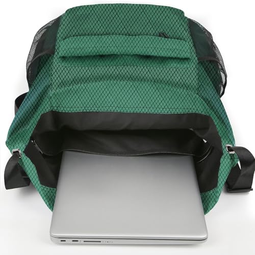 Waterproof Drawstring Backpack Sports Gym Sackpack with Mesh Pockets Water-Resistant String Cinch Beach Bag for Men Women - color: Solid - Green