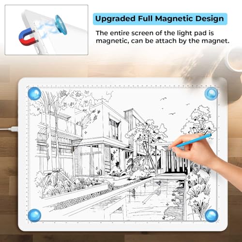 Heanolier A3 Artist tracing Light Box Copy Table,(18.2" L x 13.4" W) Super Bright Magnetic Light Pad with Side Buttons,USB-C Power Dimmerable Light Board for Diamond Painting,Drawing,Sketching(White) - color: White, size: A3 without Bag