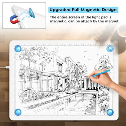 Heanolier A3 Artist tracing Light Box Copy Table,(18.2" L x 13.4" W) Super Bright Magnetic Light Pad with Side Buttons,USB-C Power Dimmerable Light Board for Diamond Painting,Drawing,Sketching(White) - color: White, size: A3 without Bag