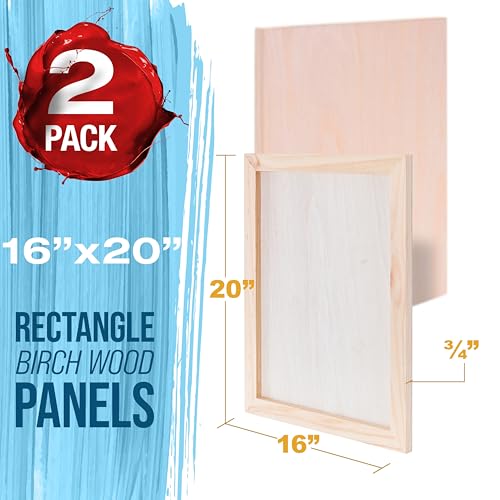 U.S. Art Supply 16" x 20" Unfinished Cradled Wood Panels for Painting | Studio 3/4" Deep, 2 Pack, Artist Depth Birch Wooden Wall Canvases - Mixed-Media Craft, Acrylic, Oil, Encaustic, Paint Pouring