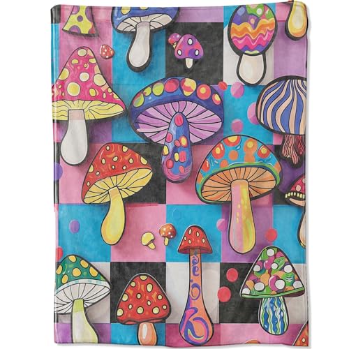 Colorful Whimsical Mushroom Blanket Gifts for Boys Girls Kids, Magical Fantastic Botanical Throw Blankets for Sofa Office Couch Room Decor, Cozy Lightweight Warm Soft Throws, 50x60 in - color: Mushroom 01, size: 60x50in