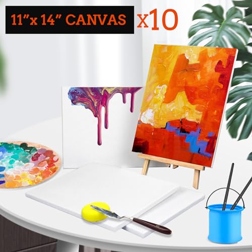 ESRICH Stretched Canvas for Painting 11x14 Inch, 10 Pack Blank Canvas -5/8 in Profile Primed Cotton White Canvases for Painting for Oil & Acrylic Paint - size: 11X14IN 10 Packs