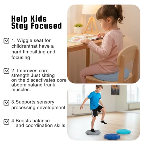 Wobble Cushion Core Balance Disc, Wiggle Seat with Inflation Pump | Extra Thick Non-Slip, Help Stay Focused for Sensory Kids, Improve Sitting Posture & Relieve Back Pain, Core Strength Trainer - color: 2Grey