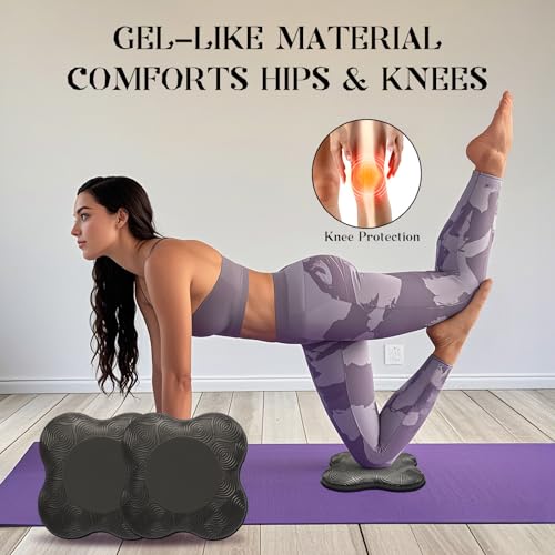 2 Packs Yoga Knee & Elbow Cushions - Extra Thick Foam for Knees, Elbows, Wrists, Hands & Head - Pilates & Kneeling Pads - Support Foam Pads for Women & Men - color: 4pcs-Black + Purple