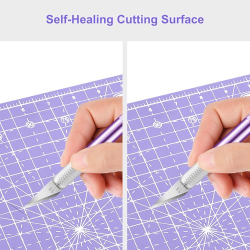 Headley Tools 12"x12" Rotating Cutting Mat, Self Healing Mat with 360-Degree Rotation & Anti-Slip Base, Sewing Board Cutting Mat Perfect for Fabric Quilting Leather Hobby Project, Purple - color: Purple, size: 12"L x 12"W