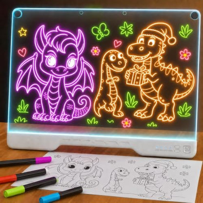 Upgraded 16-Inch LED Drawing Board Rechargeable – 7 Colors, 10 Lighting Effects, Adjustable Brightness – Acrylic Light Board for Tracing with Stand, Markers & Complete Set – Birthday Gift Idea (White) - style: White