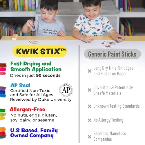 Kwik Stix Solid Tempera Paint Sticks, 144 Classic Colors, Washable Paint Sticks for Kids, Quick Drying, Non-Toxic, Allergen Free, Class Pack, Ideal for Kids and Toddlers