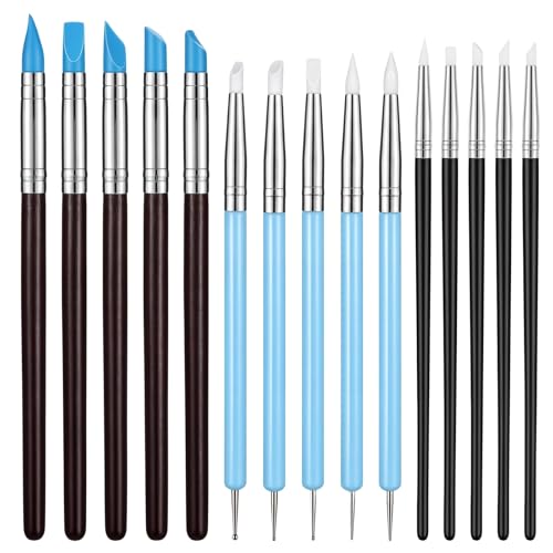 HJZHII 15 Pcs Silicone Clay Sculpting Tool, Modeling Dotting Tool | Polymer Clay Tools Dual-End Rubber Pens Modeling Dotting Tools for Painting DIY Handicraft Silicone Brush Sculpture Pottery