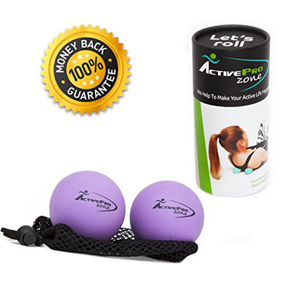 Therapy Massage Ball - Instant Muscle Pain Relief. Proven Effective for Myofascial Release, Deep Tissue Pressure, Yoga & Trigger Point Treatments. Set - 2 Lacrosse Balls W/Mesh Bag - color: 2 Balls - Size 2.5in - Purple