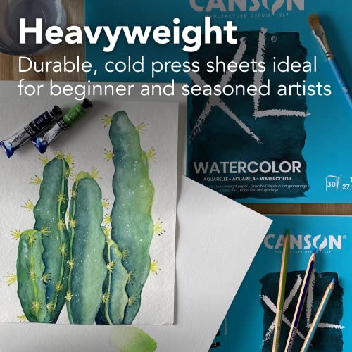 Canson XL Series Watercolor Pad, Heavyweight White Paper, Foldover Binding, 30 Sheets, 9x12 inch | Cold Press Textured Paper for Paint, Pencil, Ink, Charcoal, Pastel, and Acrylic, 140 lb. (300 gsm)
