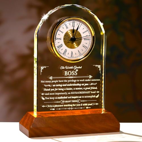 Ornalrist Boss Gifts for Best Boss Manager Glass Clock Boss's Day Keepsake - color: Boss Gifts