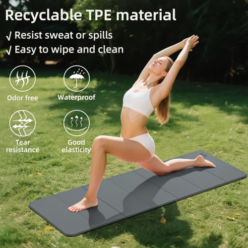 WEILA 1/2 Inch 70"x24" Foldable TPE Yoga Mat, Thick Non Slip Pilates Mat - color: Metallic