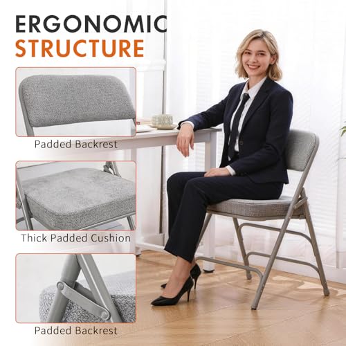 Folding Chair Fabric Padded Seat Indoor Foldable Chair Grey 2 Pack - color: Gray X2