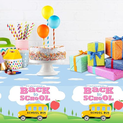 1Pc Back to School Party Plastic Tablecloth 54 x 87 Inch Long Table Cover, Opening Season Party Tablecover for Welcome Back to School Kids Baby Shower Birthday Dinner Picnic Kitchen Event - color: Back to School