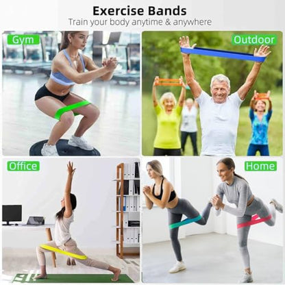 Resistance Bands Set of 5, 100% Natural Latex Skin-Friendly Exercise Loop Bands with 5 Resistance Levels for Legs, Glutes, Arms, Back - Includes Carry Bag for Home, Gym, Yoga, Pilates, Training