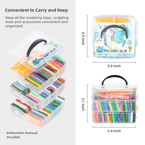 Artme Polymer Clay, 82 Colors Clay Kit, Oven Bake Modeling Clay, Creative Polymer Clay Kit with Sculpting Tools and Jewelry Accessories, Non-Toxic, Ideal DIY Clay Gifts for Adults and Teens