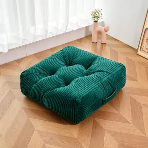 Square Floor Pillow, 6-Inch Thick Floor Cushion with PP Cotton Filling, Soft Corduroy Supportive Floor Seating for Living Room, Office, 22 x 22 Inches (Dark Green, 2 Pack) - color: Dark Green, size: 2 Pack