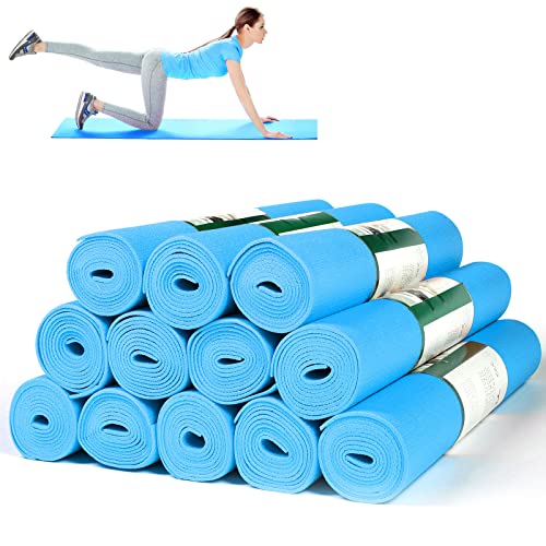 Amylove 12 Pieces Yoga Mats Bulk 68x24x0.12 Inch Exercise Non Slip Fitness Workout Mats for Women Men Home Workout Gym Yoga - color: Light Blue