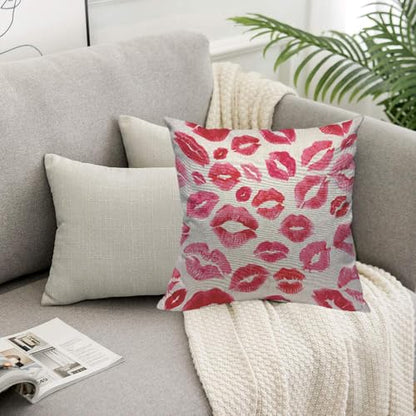 TKS MITLAN Lips Prints Throw Pillow Case Cushion Cover Kiss Lipstick Mouth Red Smooch Linen Couch Bed Sofa Car Waist Cushion Cover 18 x 18 inch - color: Lips Prints, size: 18" x 18" (Pack of 1)