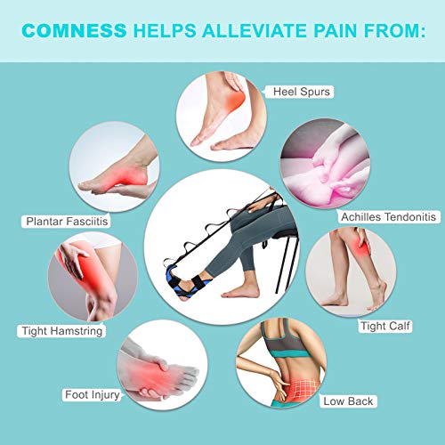 comness Foot and Calf Stretcher-Stretching Strap For Plantar Fasciitis, Heel Spurs, Foot Drop, Achilles Tendonitis & Hamstring. Yoga Foot & Leg Stretch Strap. (Blue) - color: Blue