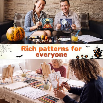 Honoson 6 Pcs 6 Inch Pre Drawn Canvas Paint Kit, Halloween | Stretched Canvas Boards, Pre Drawn Outlines, Painting Supplies for Adult Beginners And Parties - style: Halloween