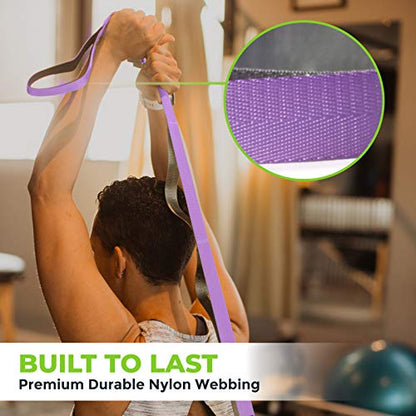 Gradient Fitness Stretching Strap for Physical Therapy, 12 Multi-Loop Stretch Strap 1" W x 8' L, Neoprene Handles, Physical Therapy Equipment, Yoga Straps for Stretching, Leg Stretcher. - color: Purple/Grey