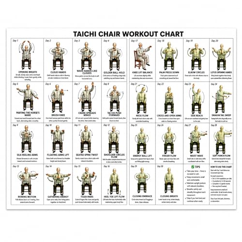 Tai Chi Chair Workout Chart for Seniors, Unframed Poster, 12x16 Inch | 30-Day Seated Movement Guide • Clear Illustrated Steps • Gentle Daily Routine • Flexible DIY Display - color: Unframed Style 3, size: 16"L x 12"W