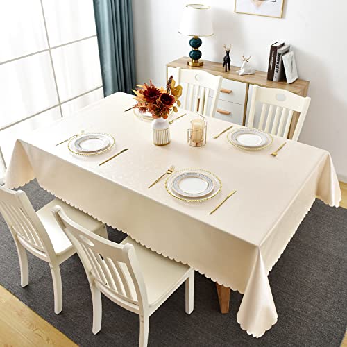 Romanstile Waterproof Vinyl Tablecloth Rectangle, 60 x 84 Inch, Flower Beige - color: Flower Beige, size: 60" x 84" (Rectangular)