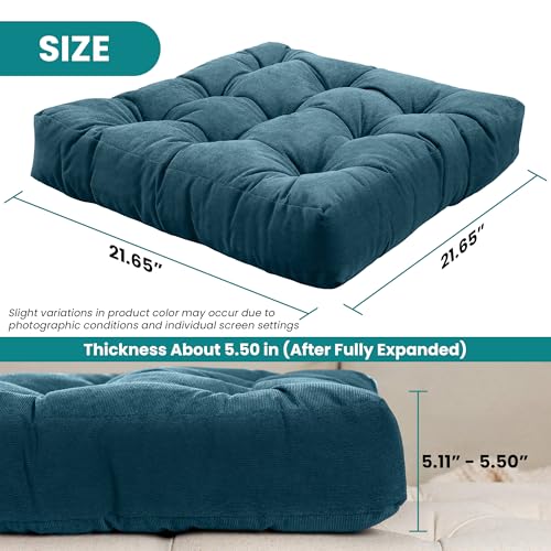 NEST & LOOM Floor Cushions - Floor Chair Pillow, Meditation Cushion, Square Large Floor Pillow, Solid Thick Tufted Floor Pillow - Teal - 21.65" x 21.65" - color: Teal