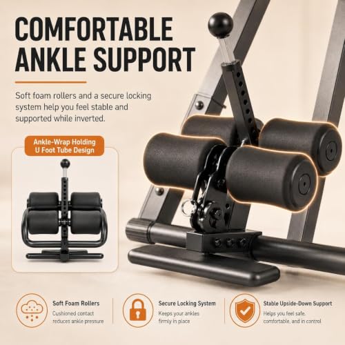 HARISON Inversion Table for Back Pain Relief, Decompression Back Stretcher | Strength Training Inversion Equipment with Safe Belt, Comfortable Ankle Holders, 300 350 lbs, Easy Assembly - color: Gray-Black