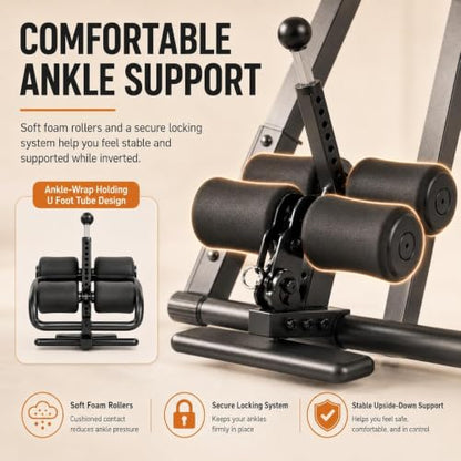 HARISON Inversion Table for Back Pain Relief, Decompression Back Stretcher | Strength Training Inversion Equipment with Safe Belt, Comfortable Ankle Holders, 300 350 lbs, Easy Assembly - color: Gray-Black